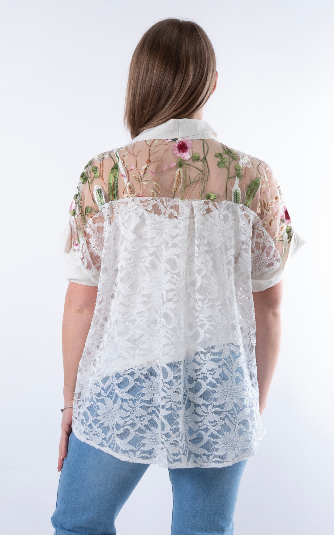 Margot Lace Floral Shirt | Ivory
