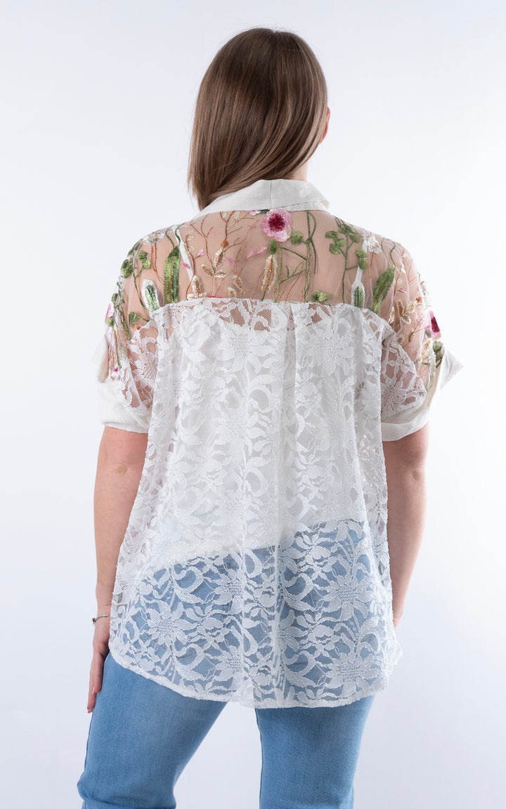 Margot Lace Floral Shirt | Ivory