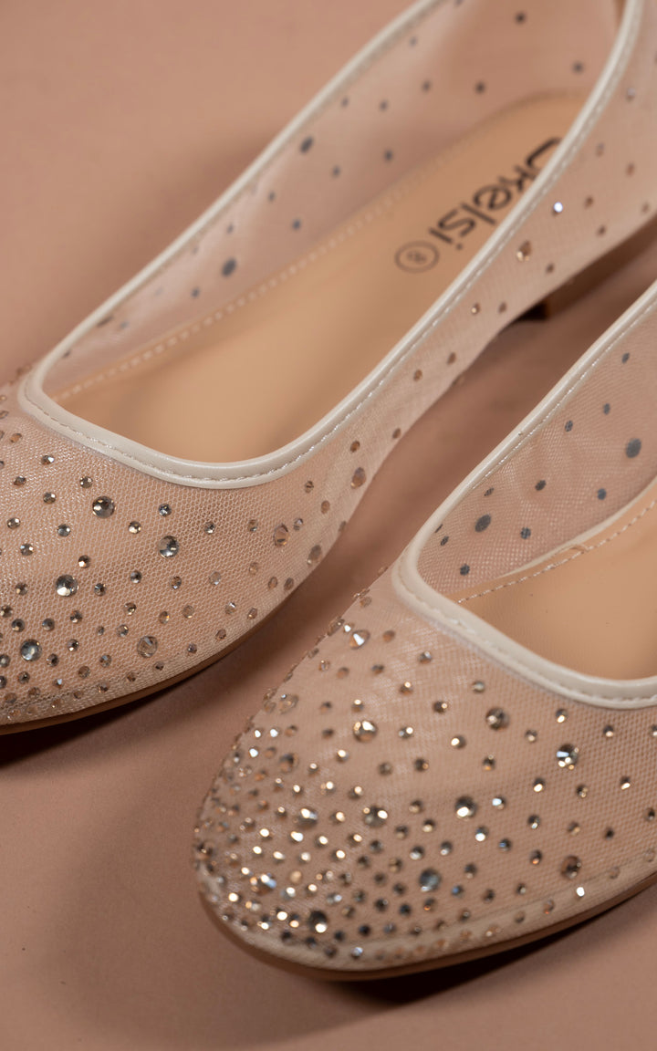 Mesh Diamante Loafer | Beige