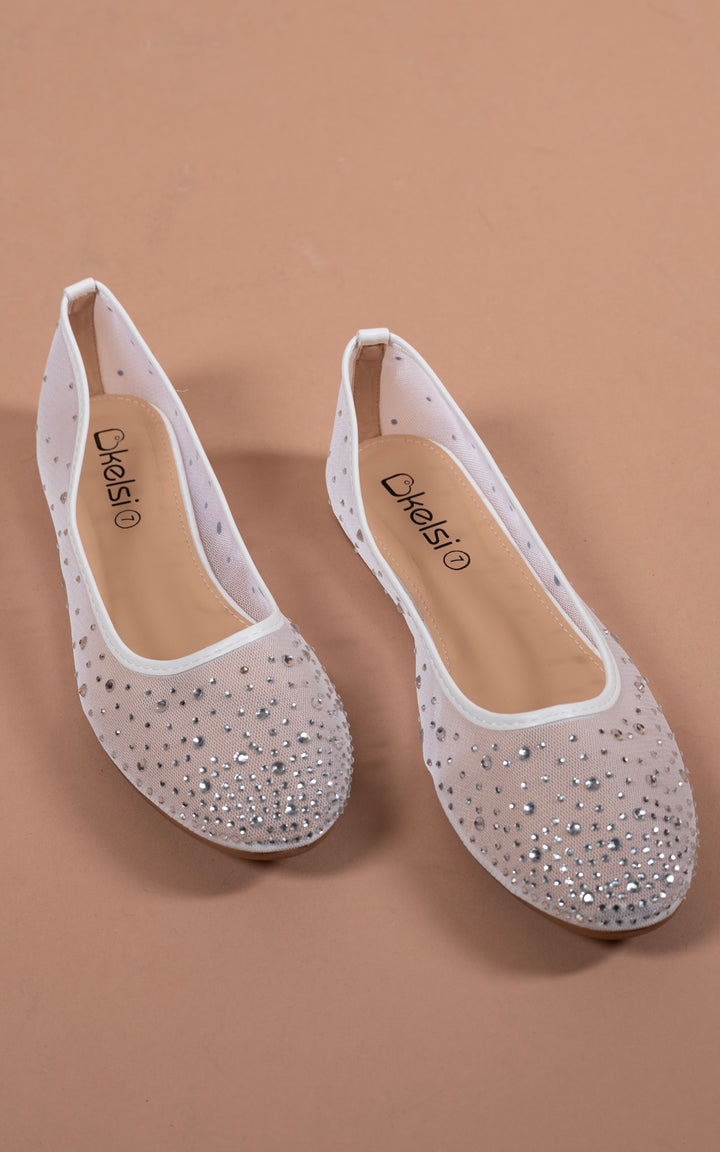 Mesh Diamante Loafer | White
