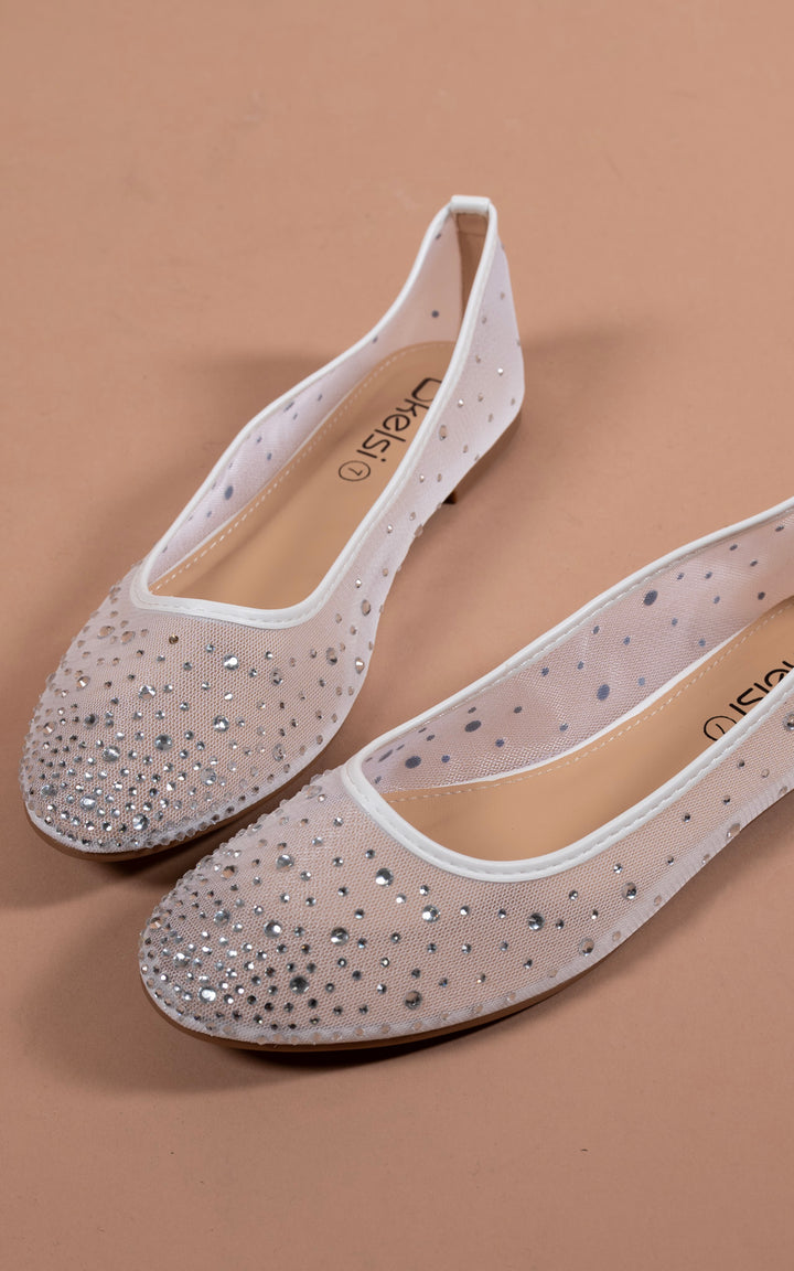 Mesh Diamante Loafer | White