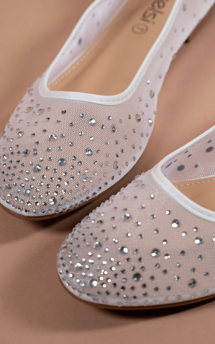 Mesh Diamante Loafer | White