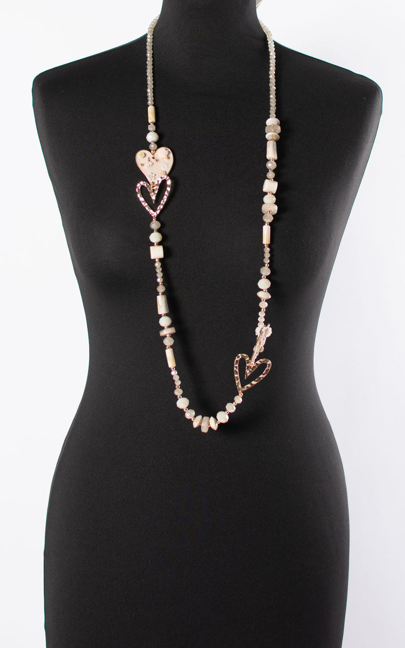 Mia Hearts Necklace | Beige