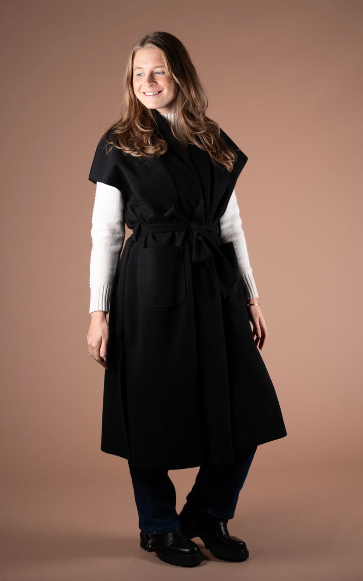 Mia Longline Belted Waistcoat | Black