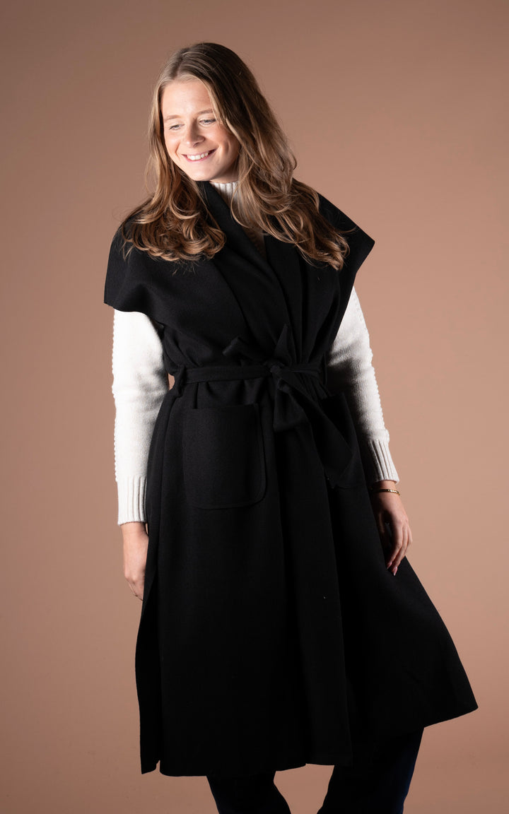 Mia Longline Belted Waistcoat | Black