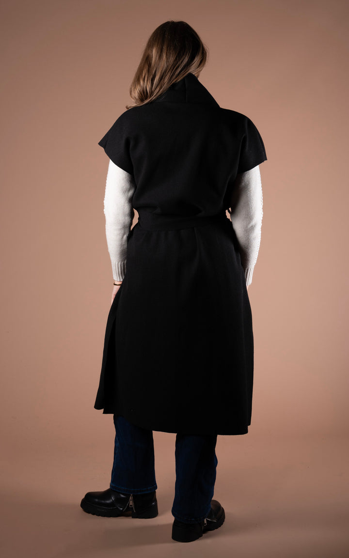 Mia Longline Belted Waistcoat | Black