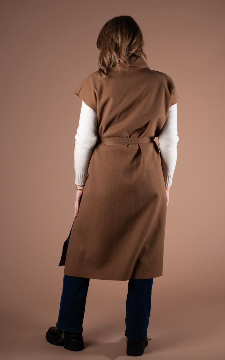 Mia Longline Belted Waistcoat | Camel
