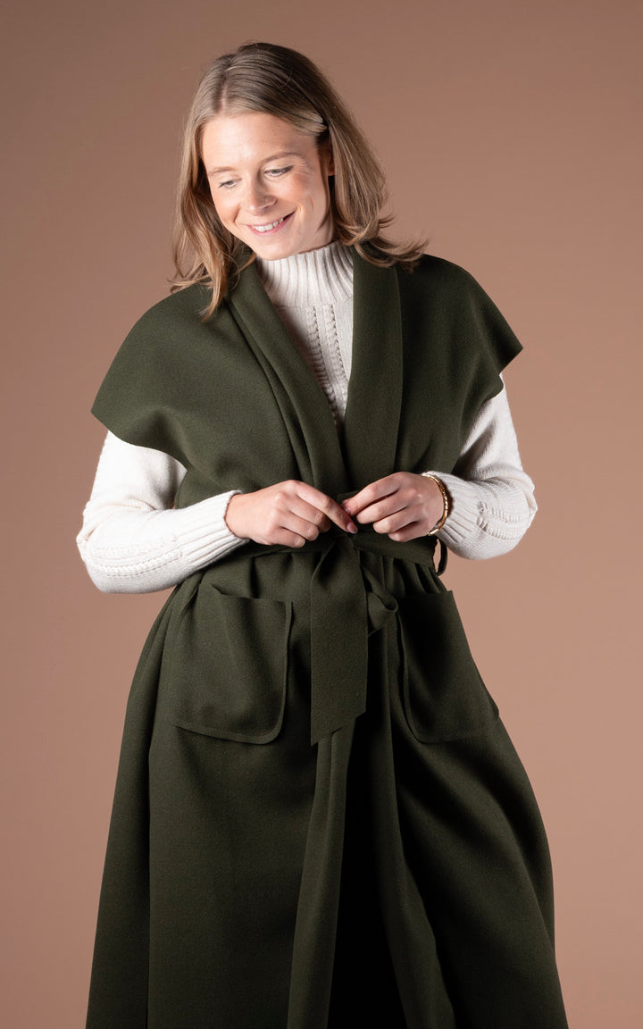 Mia Longline Belted Waistcoat | Khaki