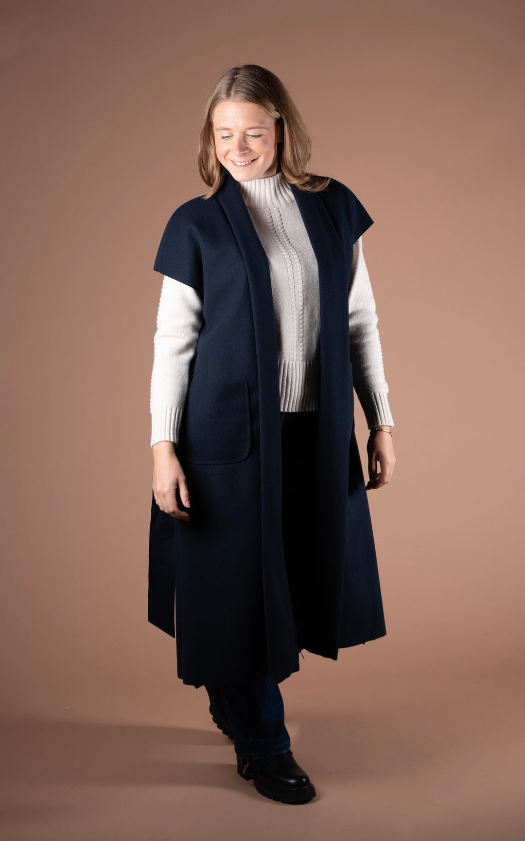 Mia Longline Belted Waistcoat | Navy