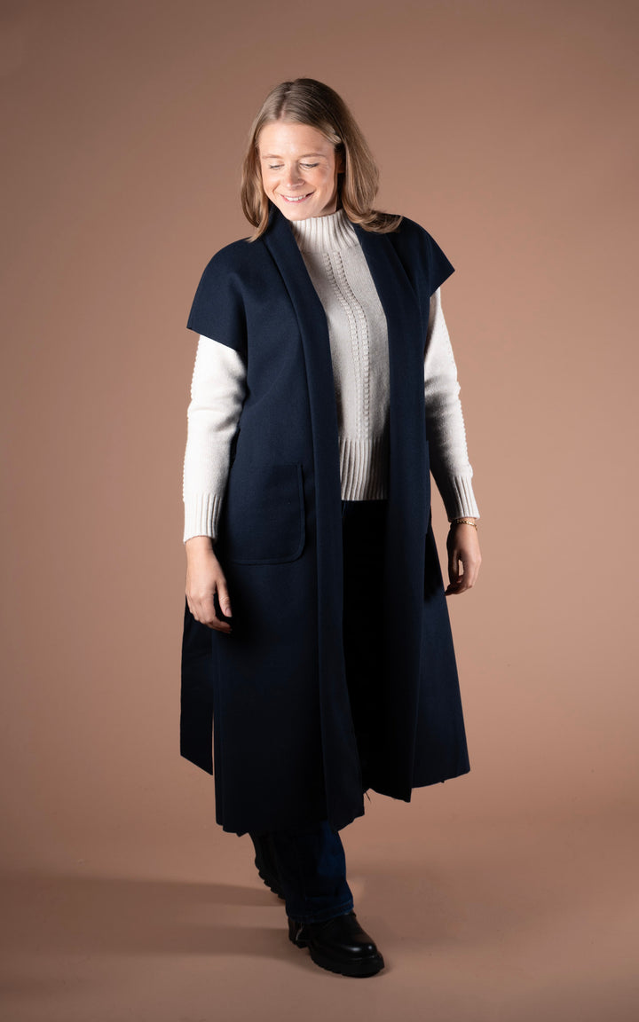 Mia Longline Belted Waistcoat | Navy