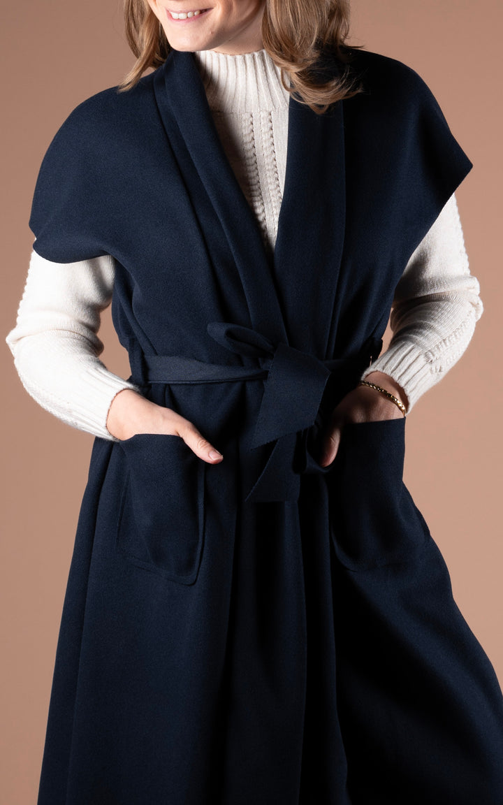 Mia Longline Belted Waistcoat | Navy