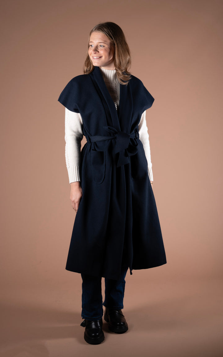 Mia Longline Belted Waistcoat | Navy
