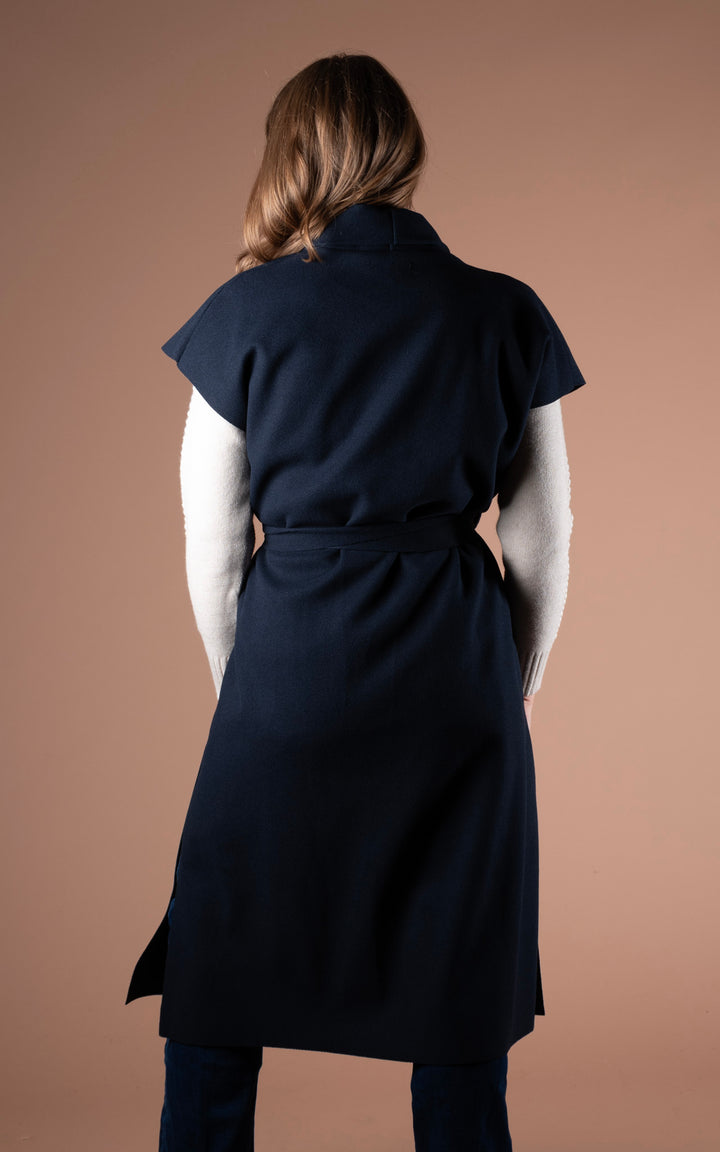 Mia Longline Belted Waistcoat | Navy