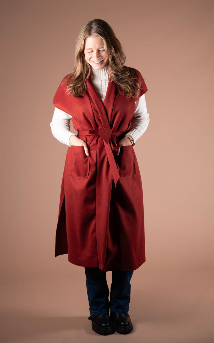Mia Longline Belted Waistcoat | Rust