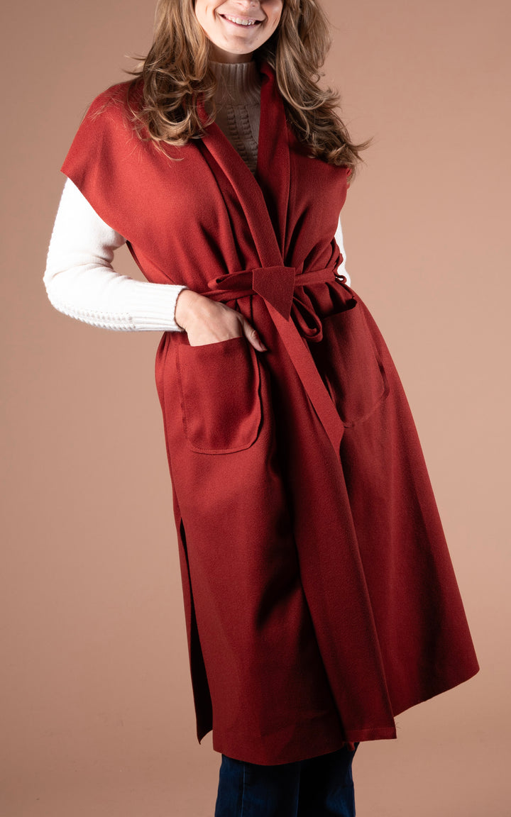 Mia Longline Belted Waistcoat | Rust