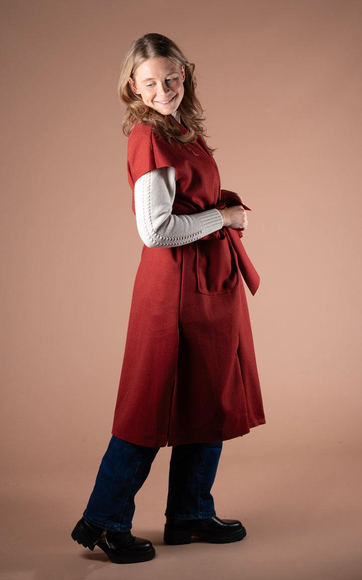 Mia Longline Belted Waistcoat | Rust