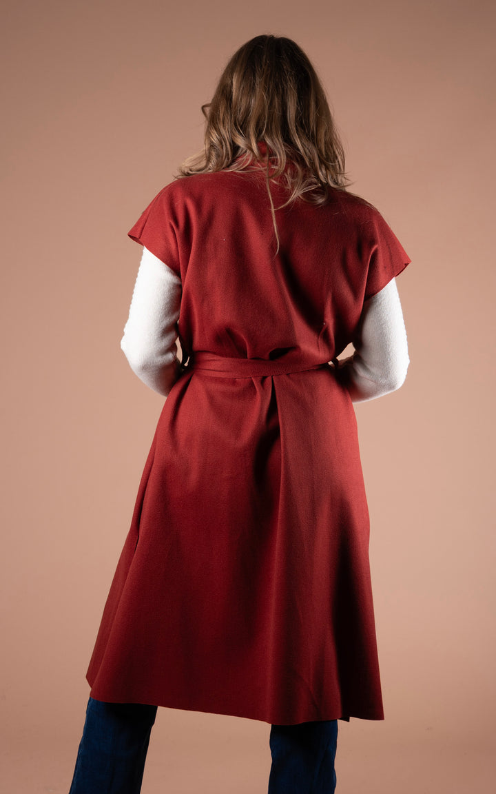 Mia Longline Belted Waistcoat | Rust