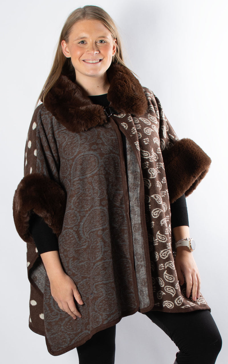 Multi Pattern Poncho | Chocolate