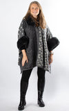 Multi Pattern Poncho | Dark Grey