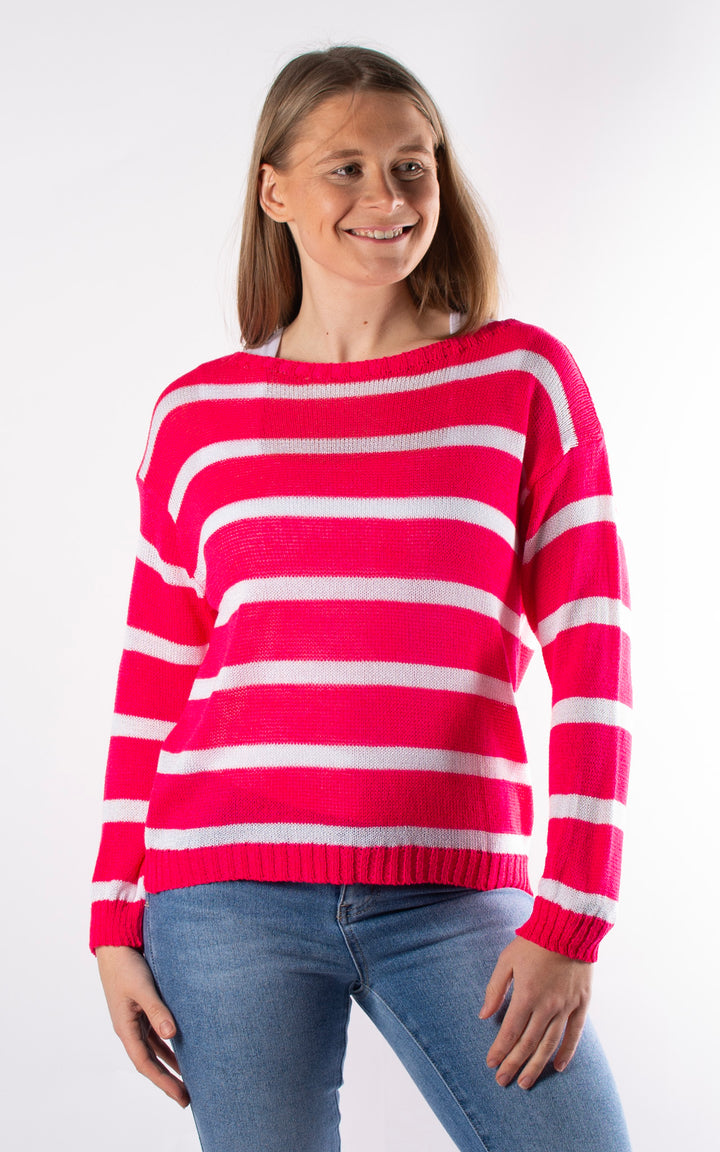 Myla Stripe Top | Hot Pink