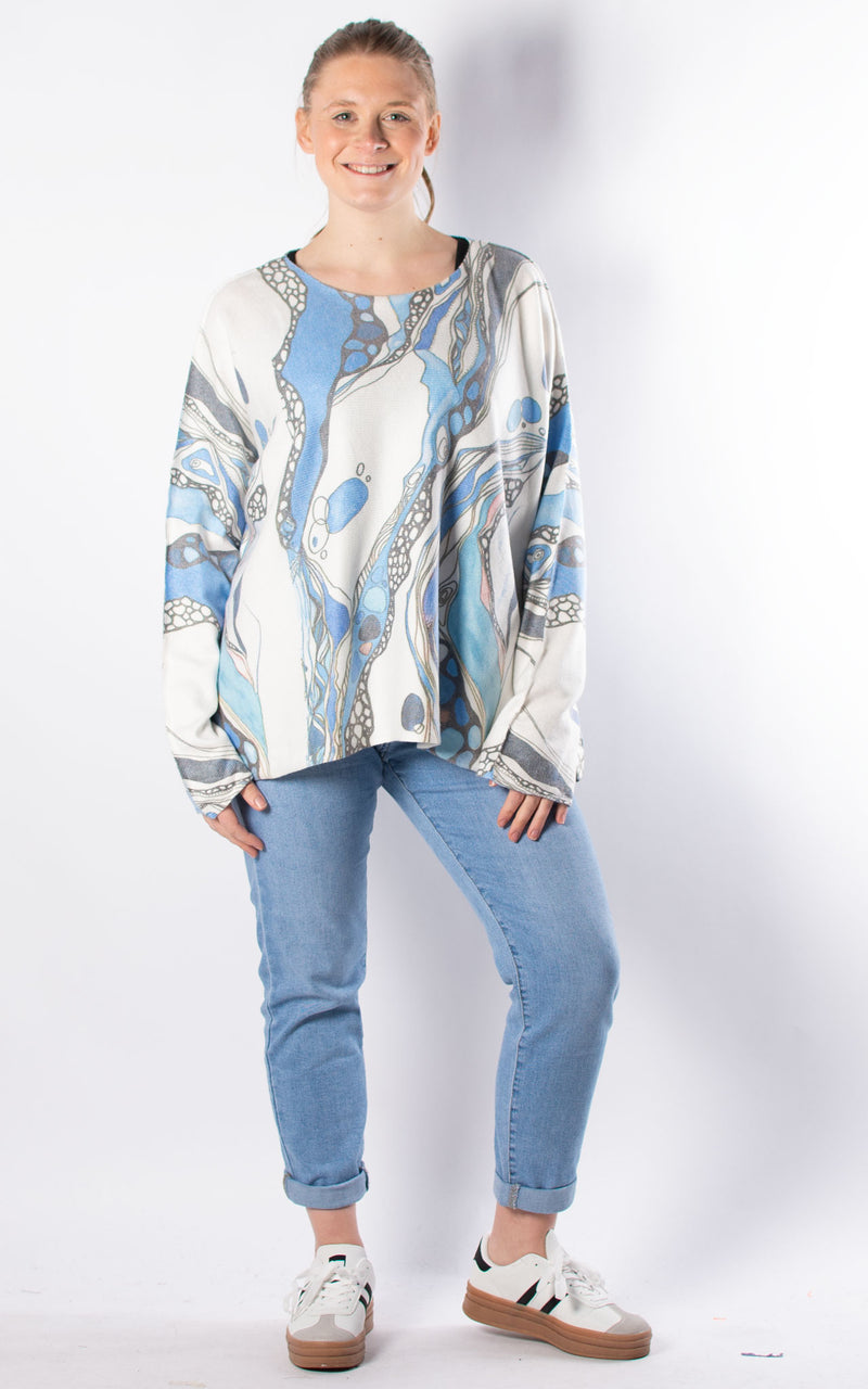 Naomi Thin Knit | Abstract Print | Blue