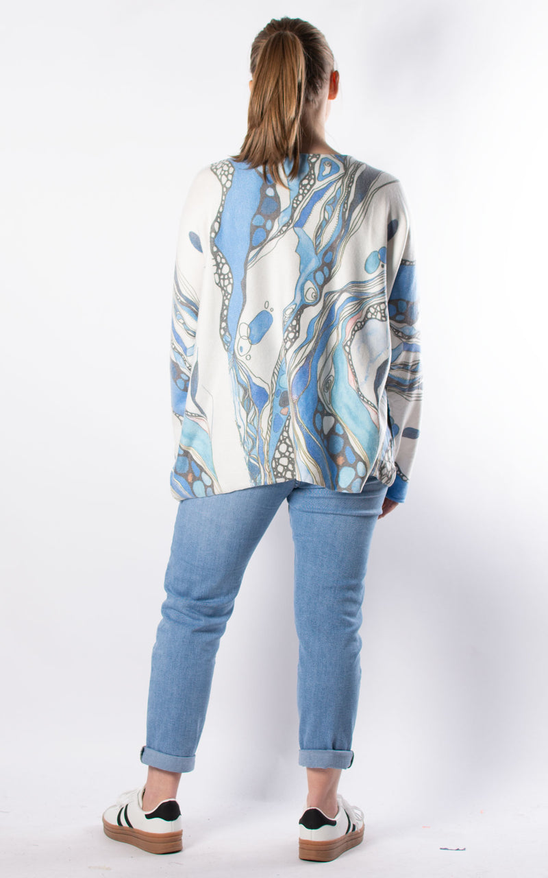 Naomi Thin Knit | Abstract Print | Blue