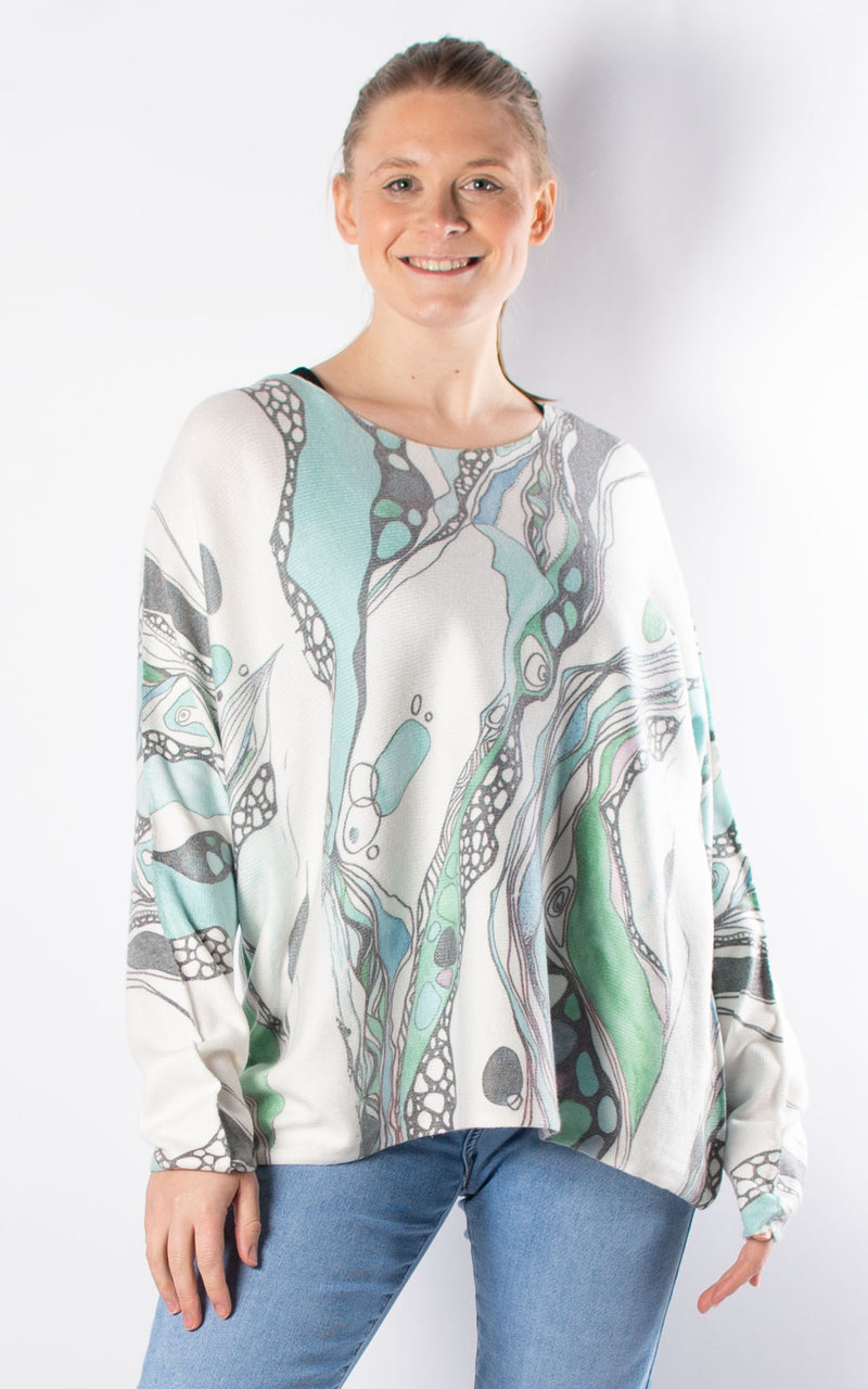 Naomi Thin Knit | Abstract Print | Sea Green