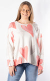 Naomi Thin Knit | Coral & Grey Hearts