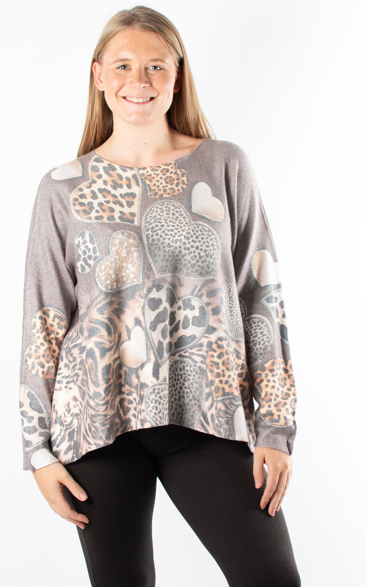 Naomi Thin Knit | Leopard Hearts | Mocha