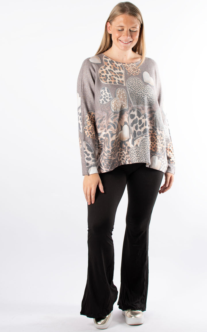 Naomi Thin Knit | Leopard Hearts | Mocha