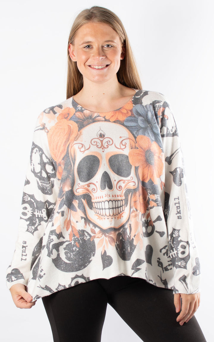 Naomi Thin Knit | Skull | Orange