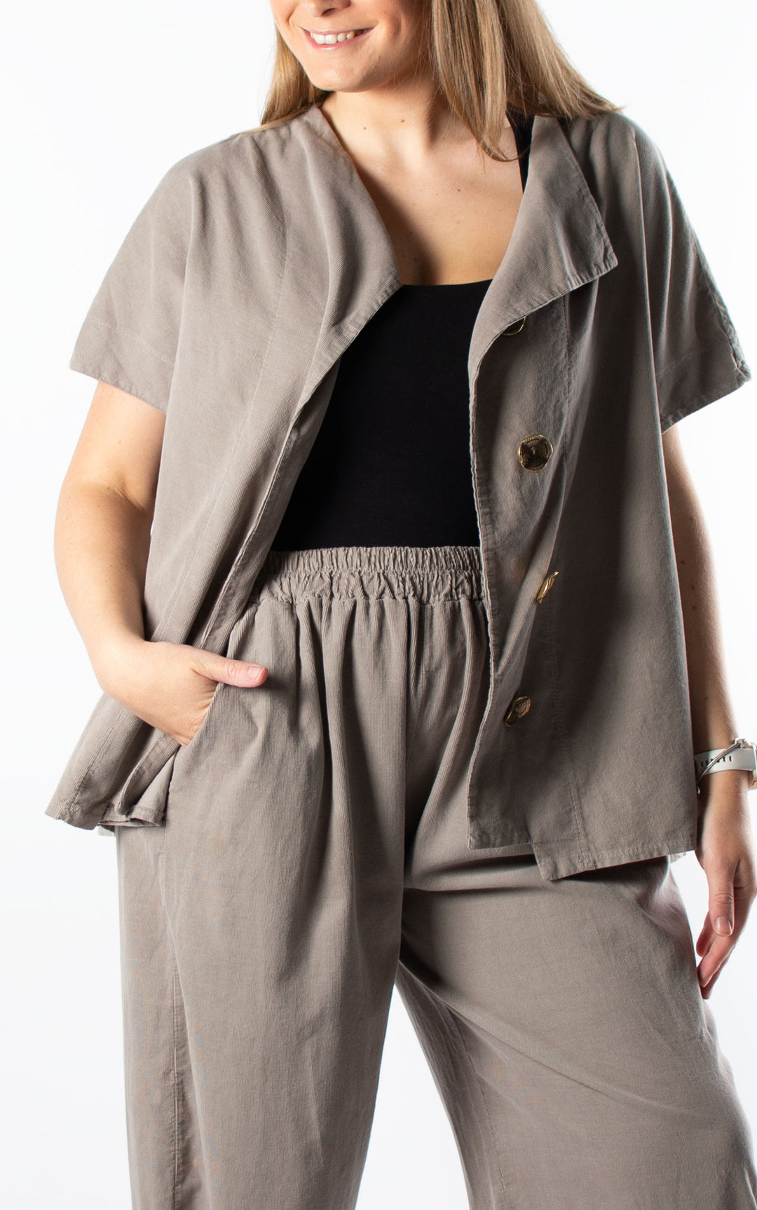 Needlecord Oversized Waistcoat | Beige