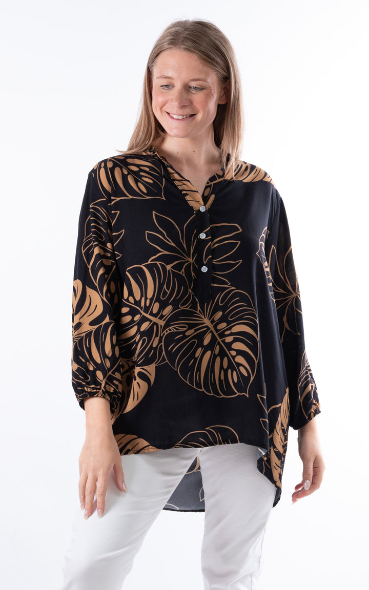 Nellie Leaf Print Top | Black&Gold