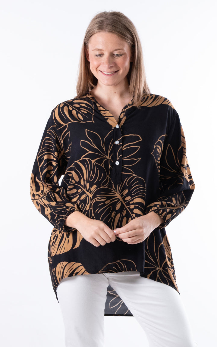 Nellie Leaf Print Top | Black&Gold