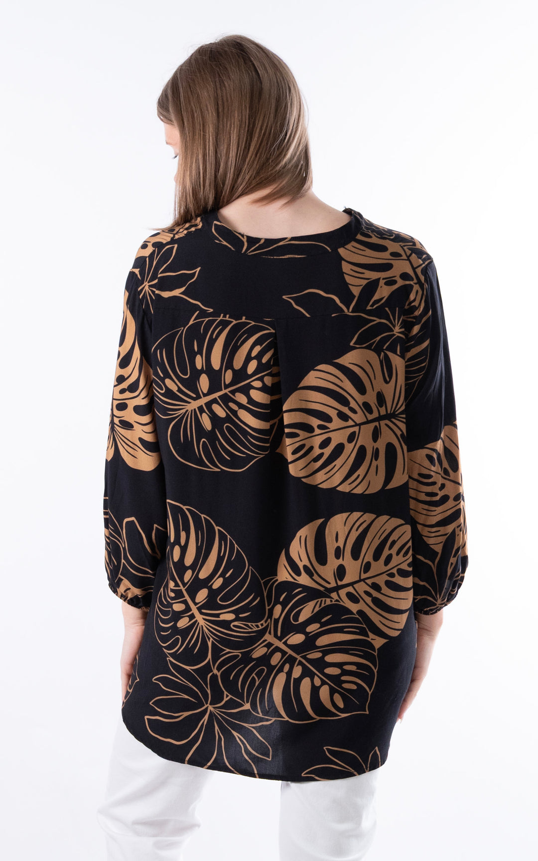 Nellie Leaf Print Top | Black&Gold