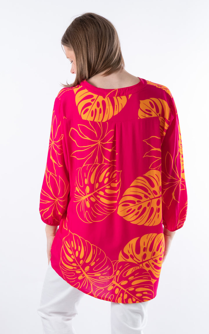 Nellie Leaf Print Top |Hot Pink&Orange