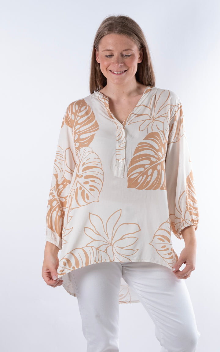 Nellie Leaf Print Top | Ivory&Beige