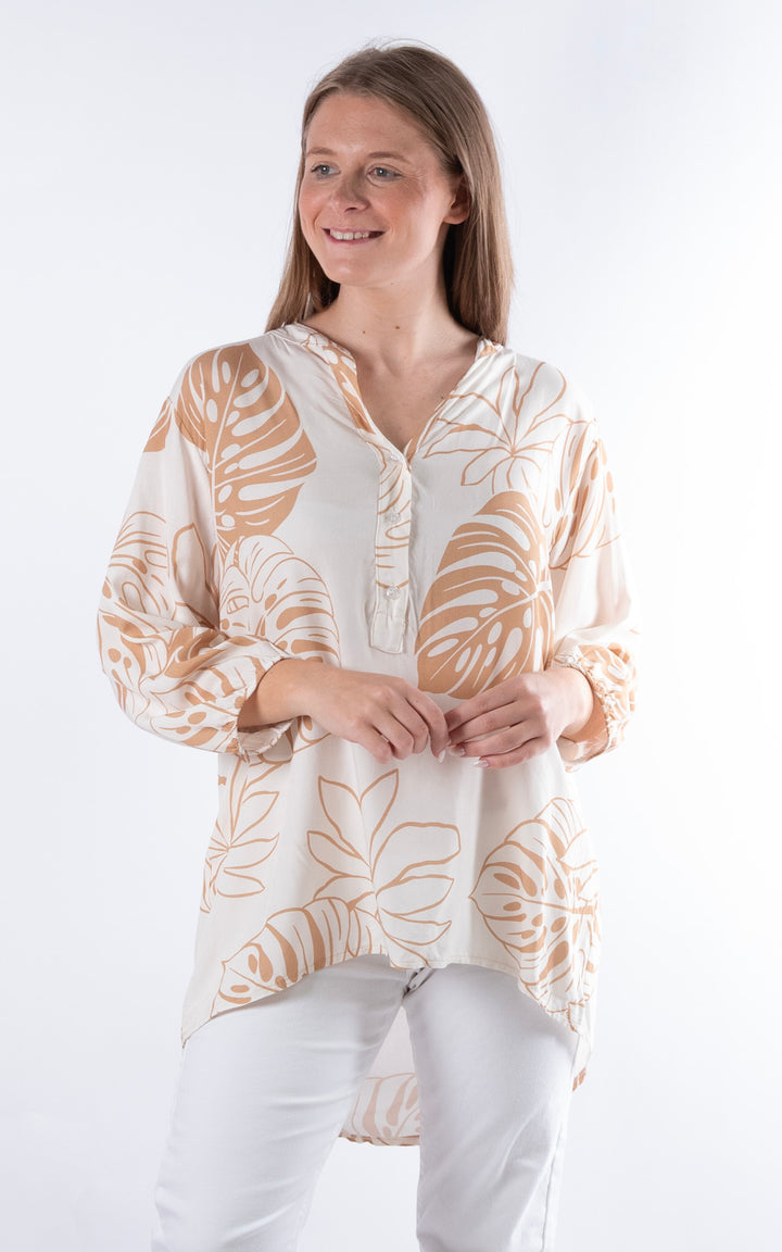 Nellie Leaf Print Top | Ivory&Beige
