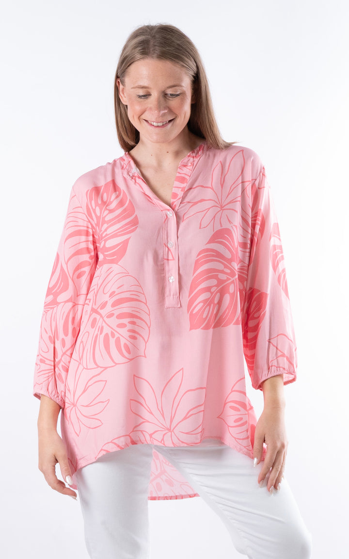 Nellie Leaf Print Top | Light Pink&Coral