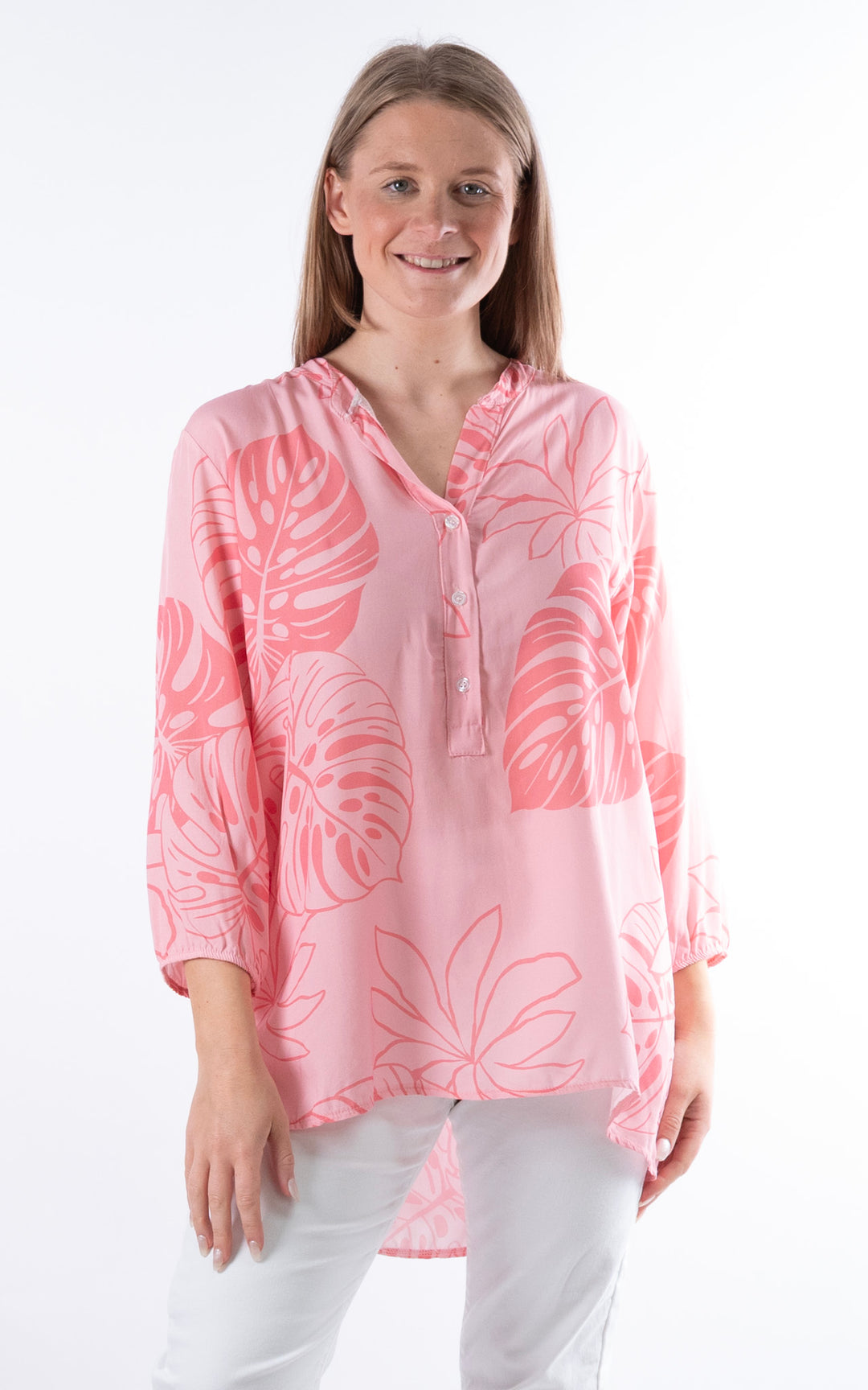 Nellie Leaf Print Top | Light Pink&Coral