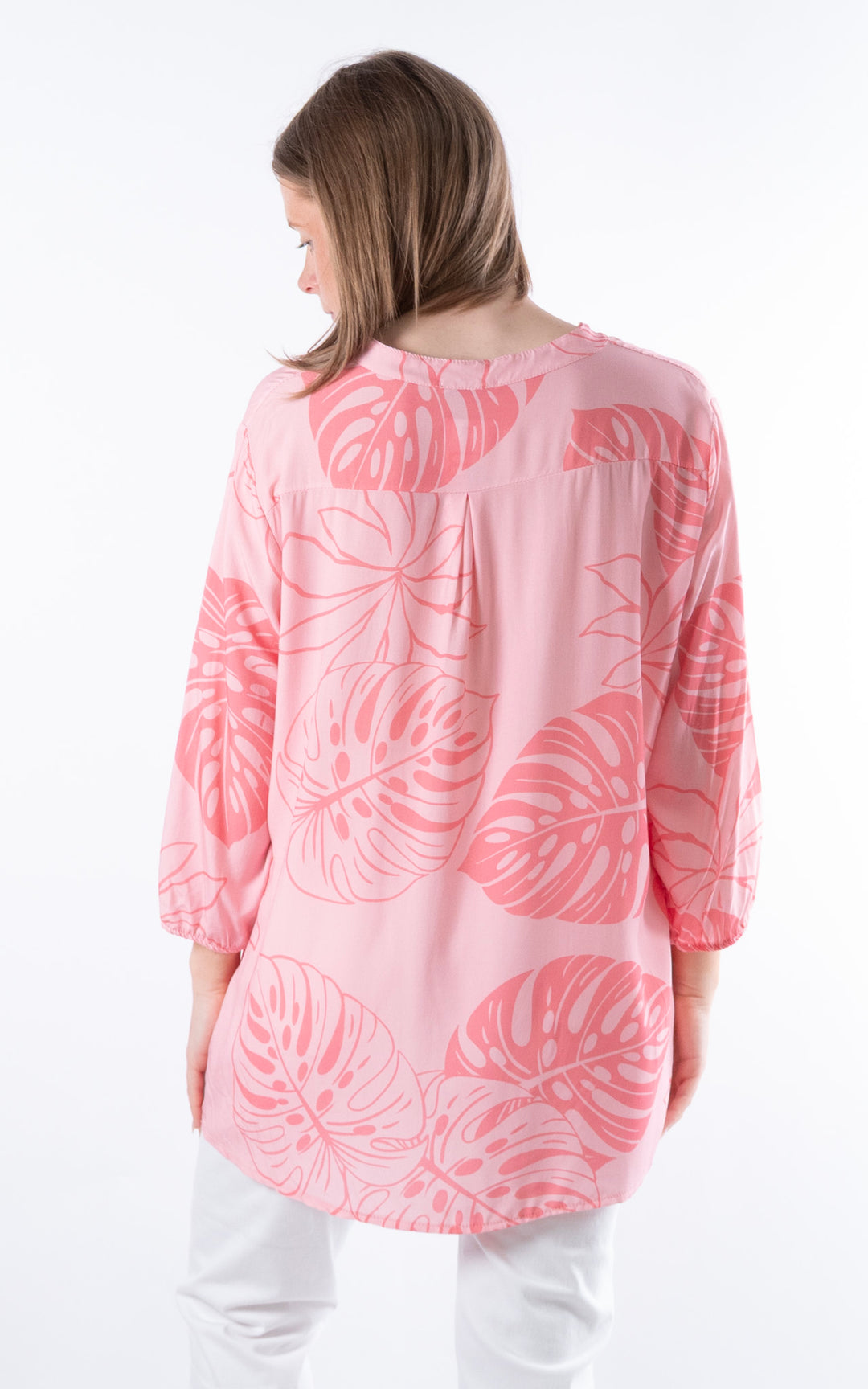 Nellie Leaf Print Top | Light Pink&Coral