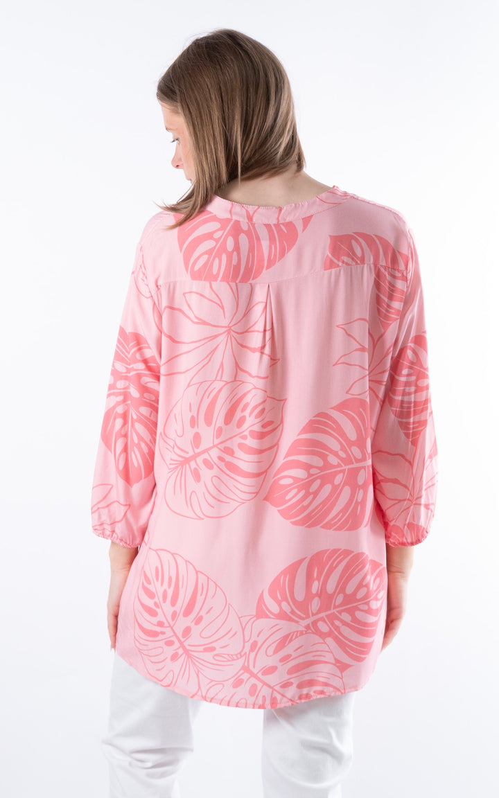Nellie Leaf Print Top | Light Pink&Coral