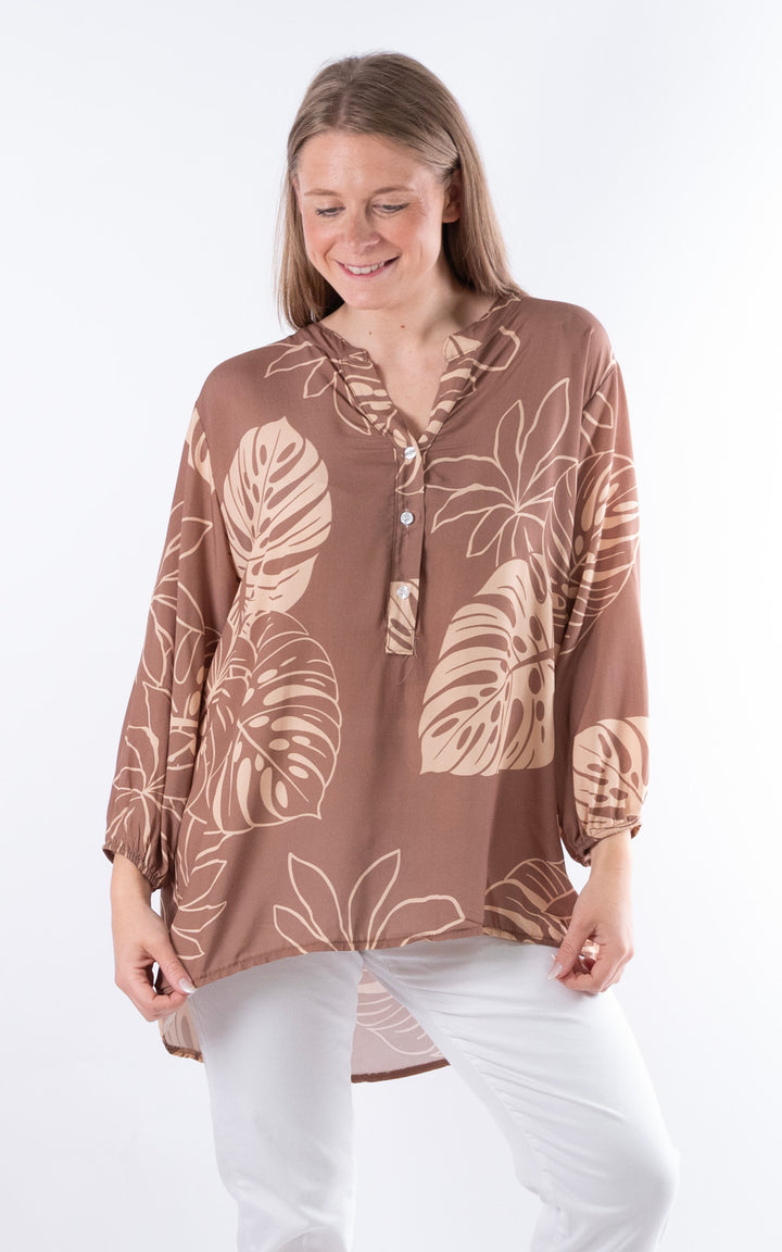 Nellie Leaf Print Top | Taupe&Beige