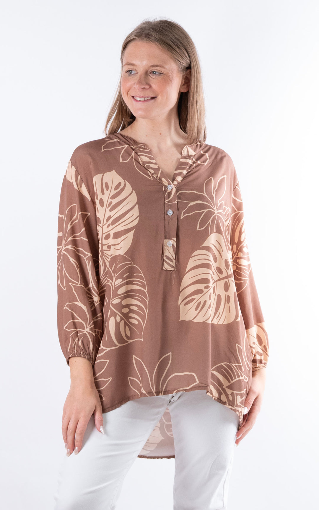 Nellie Leaf Print Top | Taupe&Beige