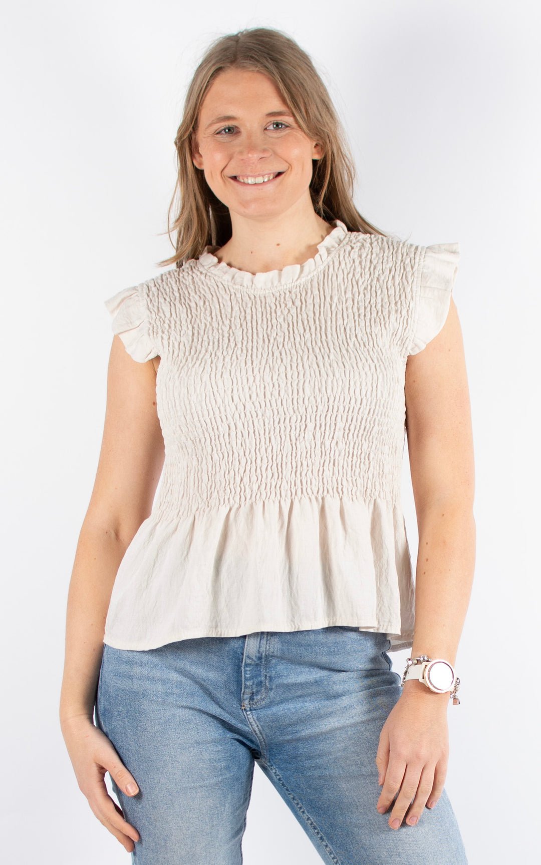 Nia Elasticated Top | Beige