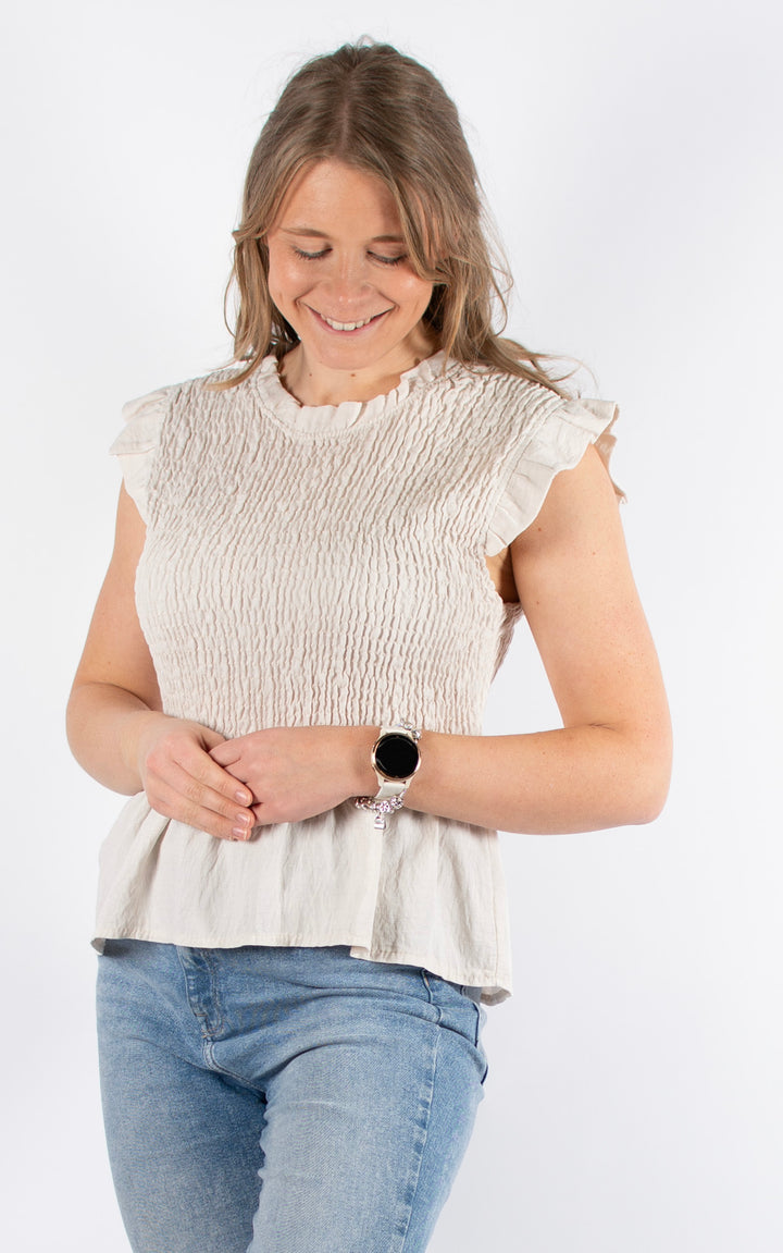 Nia Elasticated Top | Beige