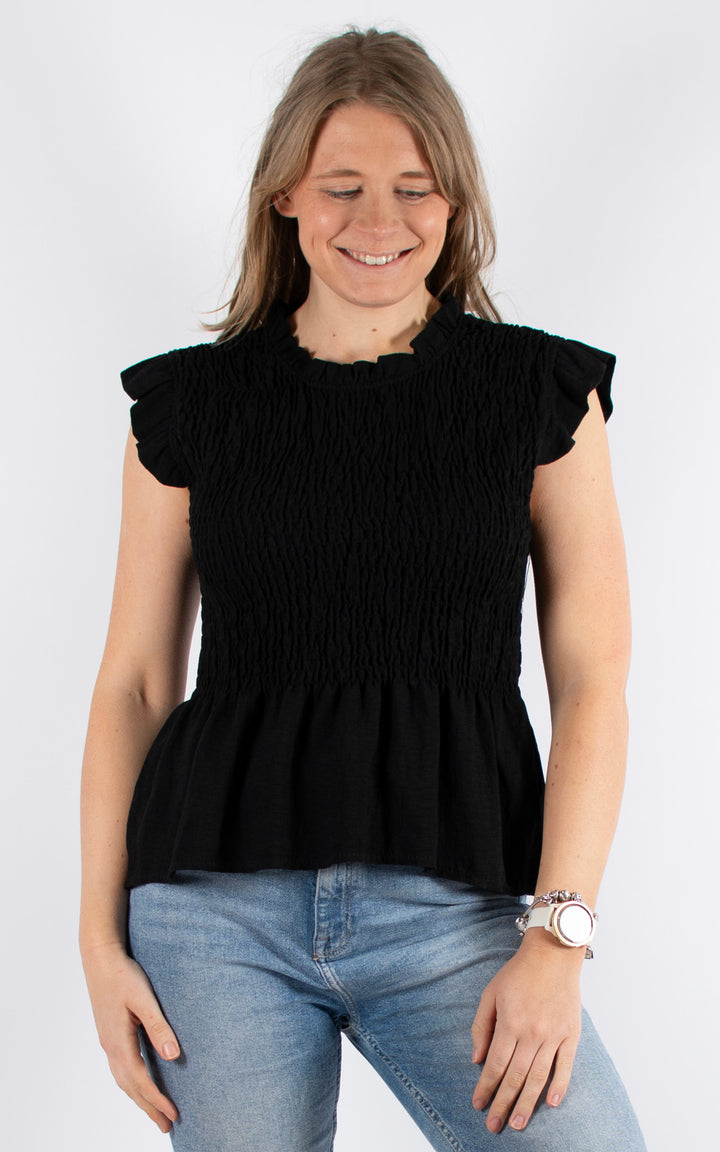 Nia Elasticated Top | Black