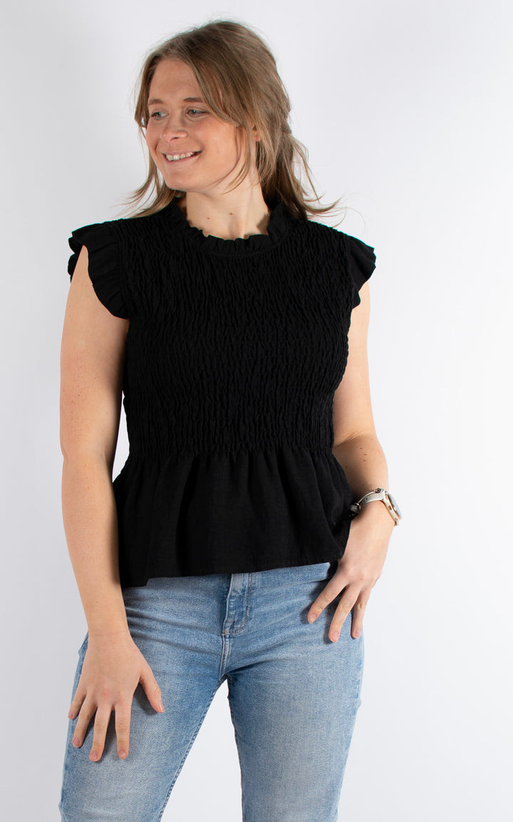Nia Elasticated Top | Black