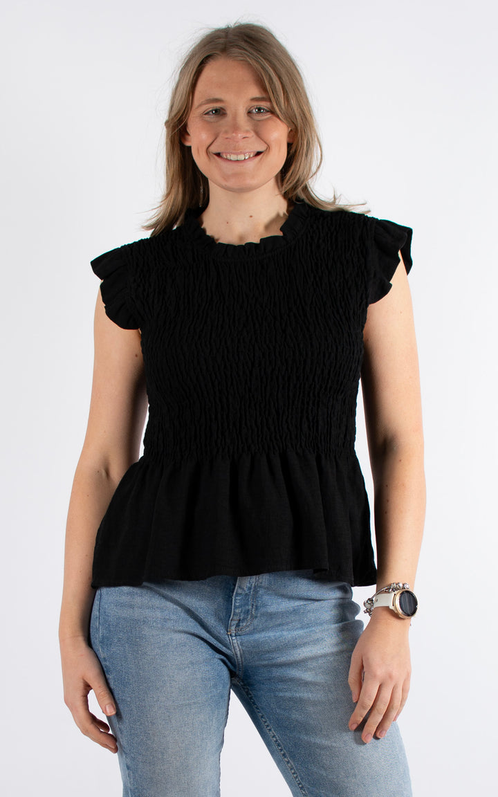 Nia Elasticated Top | Black