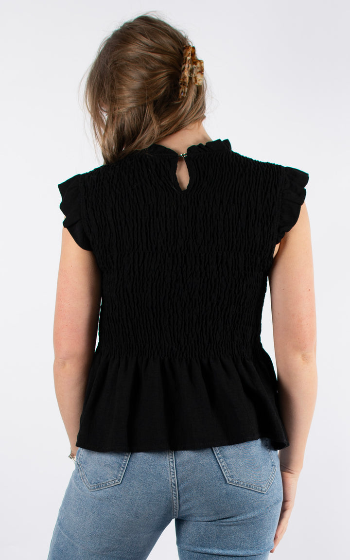 Nia Elasticated Top | Black